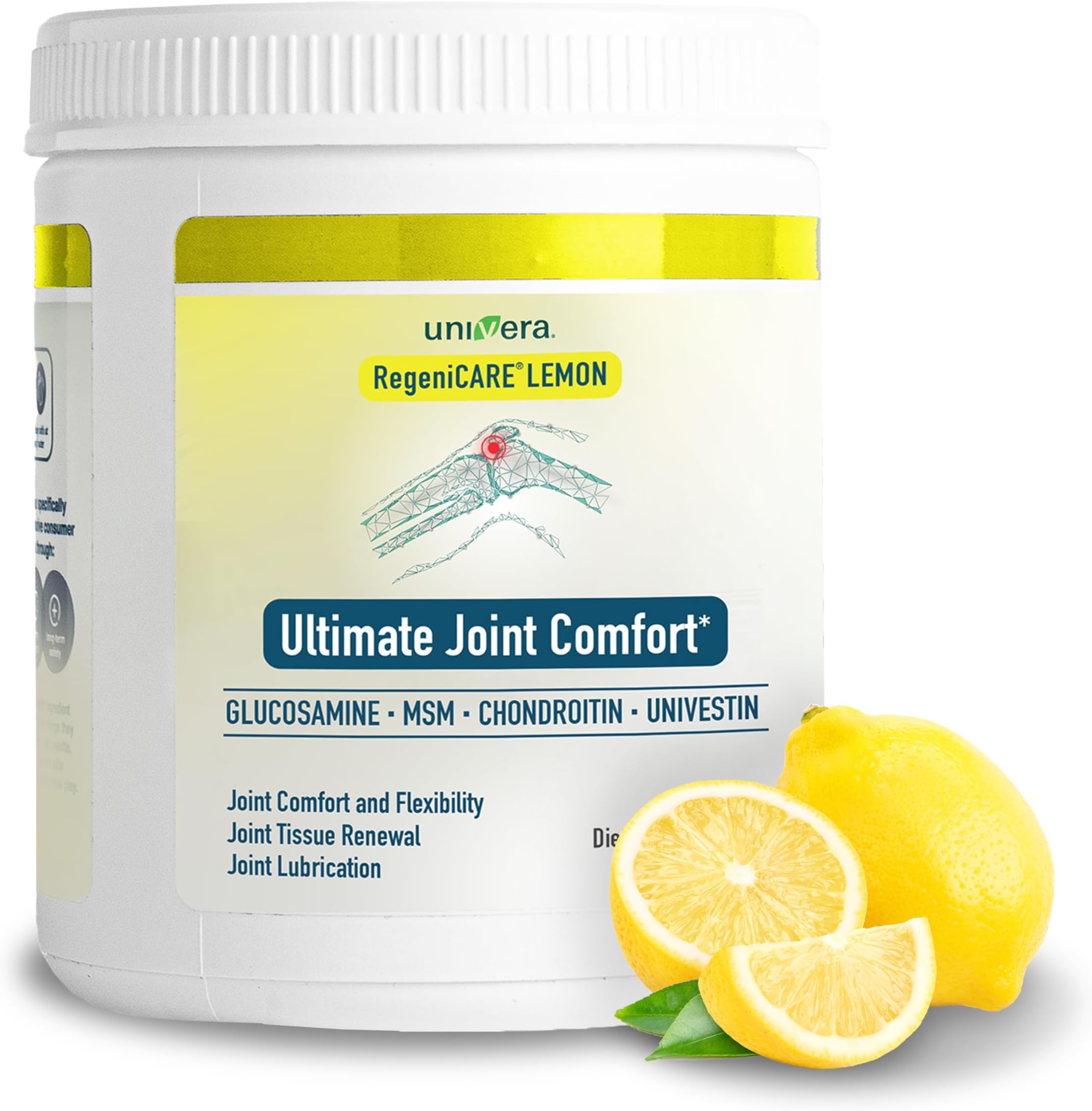 RegeniCARE Canister, Glucosamine, Chondroitin, MSM, Univestin, Supports Joint Comfort + Mobility + Flexibility, 30-Day Supply (Lemon Flavor)