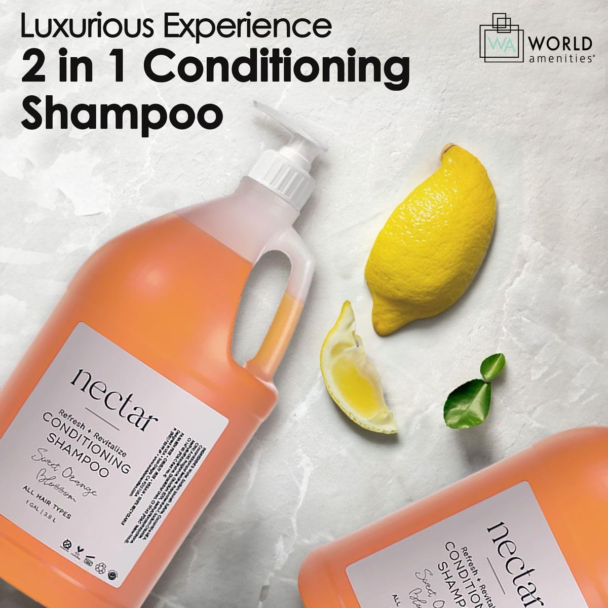 World Amenities Nectar Bulk 2-in-1 Conditioning Shampoo - Sweet Orange Blossom, Mini Travel Size Toiletries - Hotel Amenities, Suitable for All Hair Types