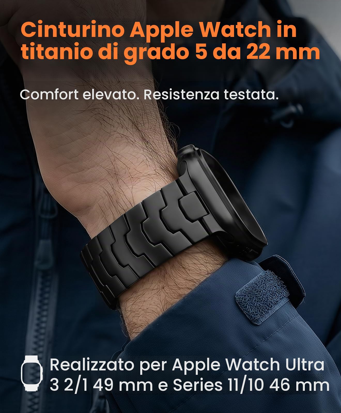 AGIS02 - Cinturino in titanio per Apple Watch Ultra 3/2/1 da 49 mm e serie 11/10 da 46 mm, cinturino ultra in titanio grado 5 da uomo con rivestimento DLC, cinturino in metallo per iWatch