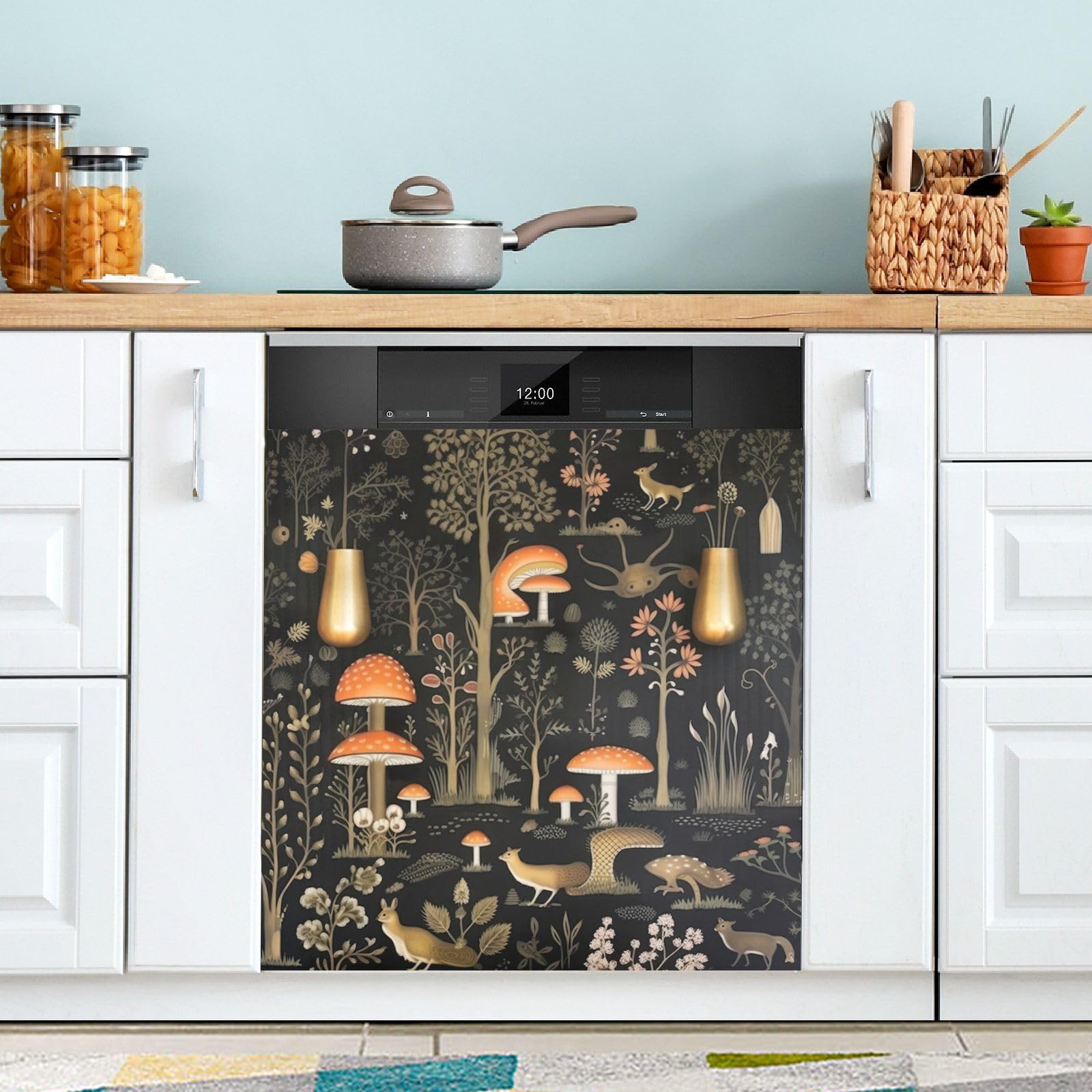 Masquer rayures frigo avec l'autocollant magnétique champignons 66cm