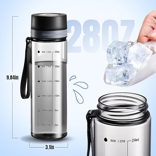 Miniatura 2 de Botellas de agua de plástico, botella de agua transparente de 28 onzas con medidas, botella de agua de boca ancha con correa, botellas de agua de