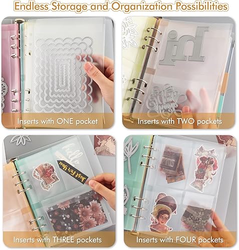 Miniatura 3 de BAOFALI Paquete de 10 bolsillos de plástico tamaño A5, 6 agujeros, carpetas de PVC impermeables, bolsa de hojas sueltas para presupuestos, bolsas de