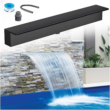 Waterfall Spillway 12-72in Wide, Garden Fish Pond Patio Deck Pool Fountain Waterfall Embedded Mounting, 304 Stainless Steel Spray Water AccessoriesBlack,Outlet W 72in/183cm