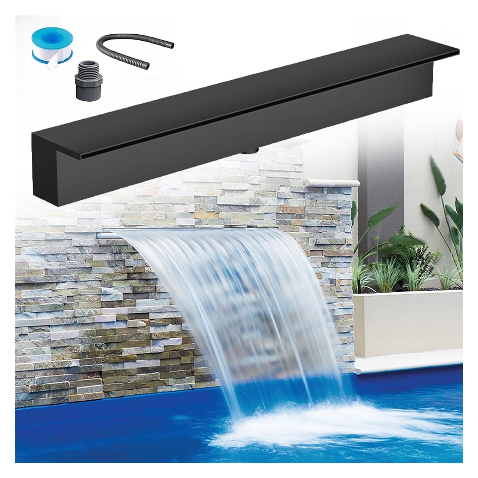 Cascade anti-déversement en inox 304 pour habiller élégamment les bassins et piscines de jardin