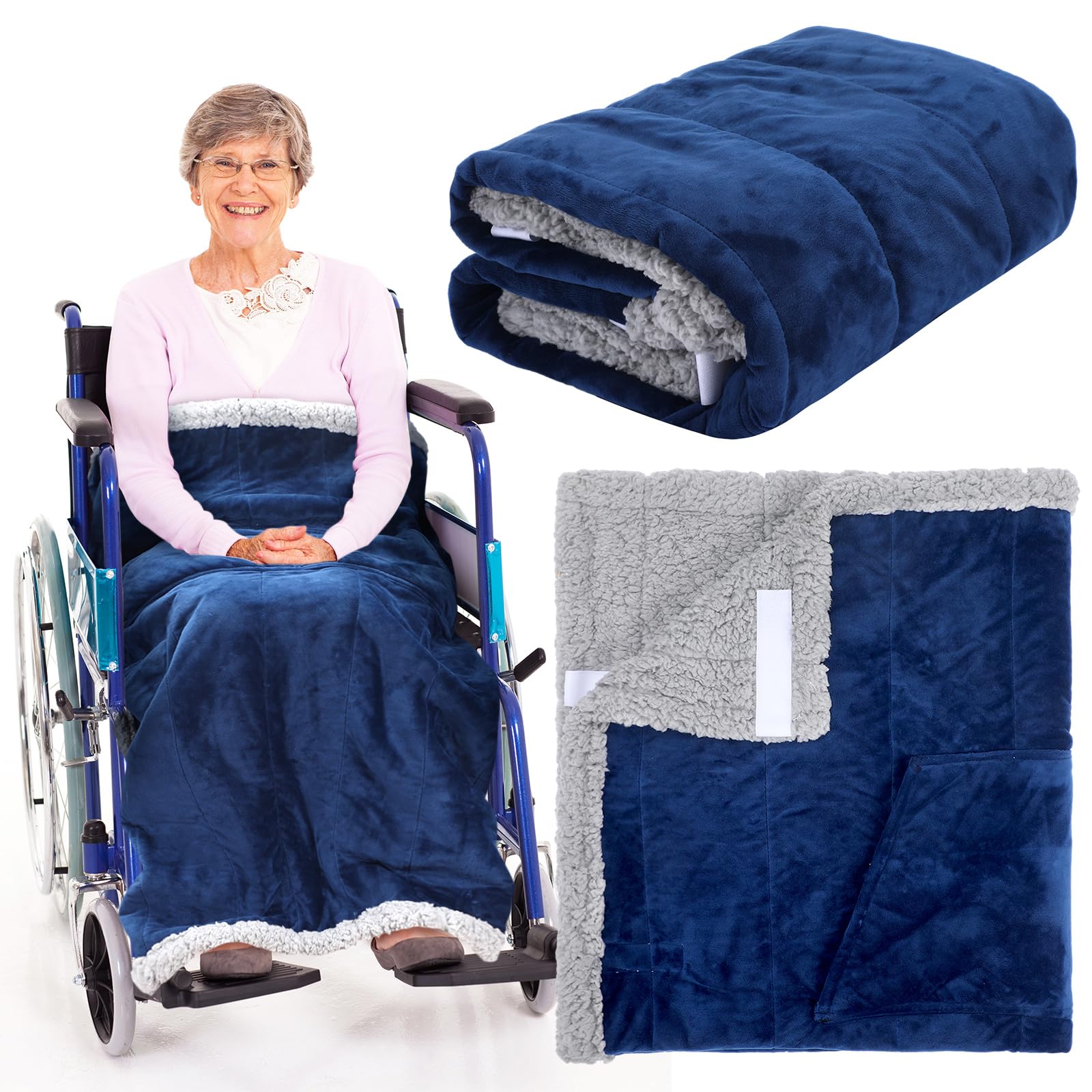 Mindsoft Christmas Wheelchair Blanket with Pouch for Elderly, Purplish Blue