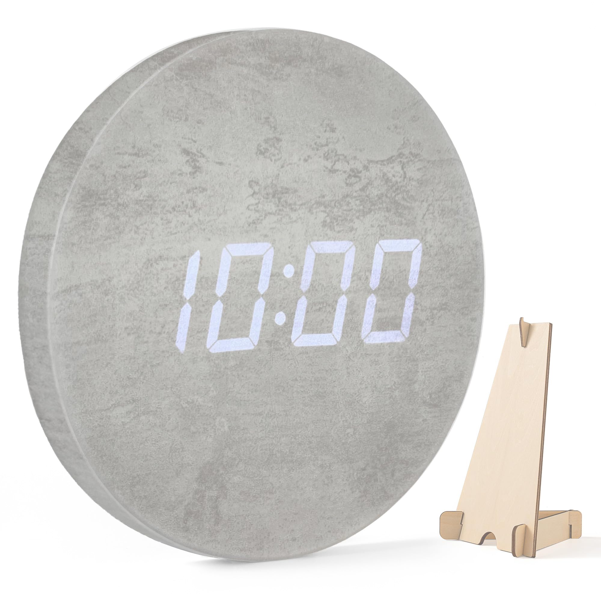 Kabellose minimalistische LED-Digital-Wanduhr, wiederaufladbar, 12/24 Stunden, Nachtmodus, stille Uhr, Raumdekoration für Küche, Wohnzimmer, Schlafzimmer, Klassenzimmer, Büro (22,9 cm) (grauer Beton)