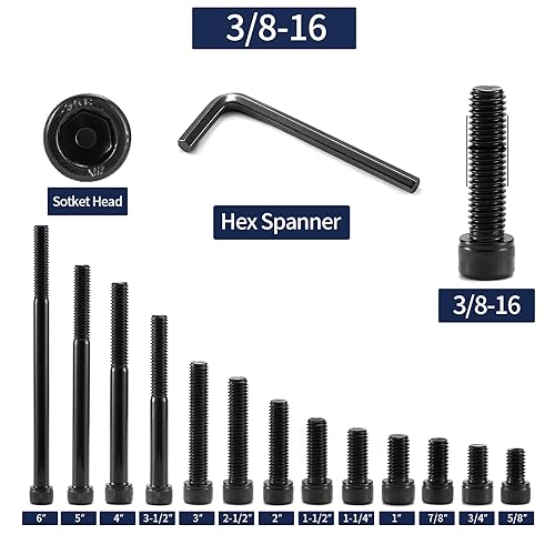 Miniatura 3 de Tornillos de cabeza de enchufe de 38-16 x 3-12 pulgadas, 20 piezas de acero inoxidable 304 18-8, unidad hexagonal de enchufe Allen, parcialmente