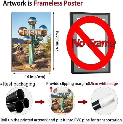 Miniatura 6 de Arte de pared de bola de discoteca de los años 70, diseño vintage de cactus del desierto, impresiones de paisaje retro de bola de discoteca, póster