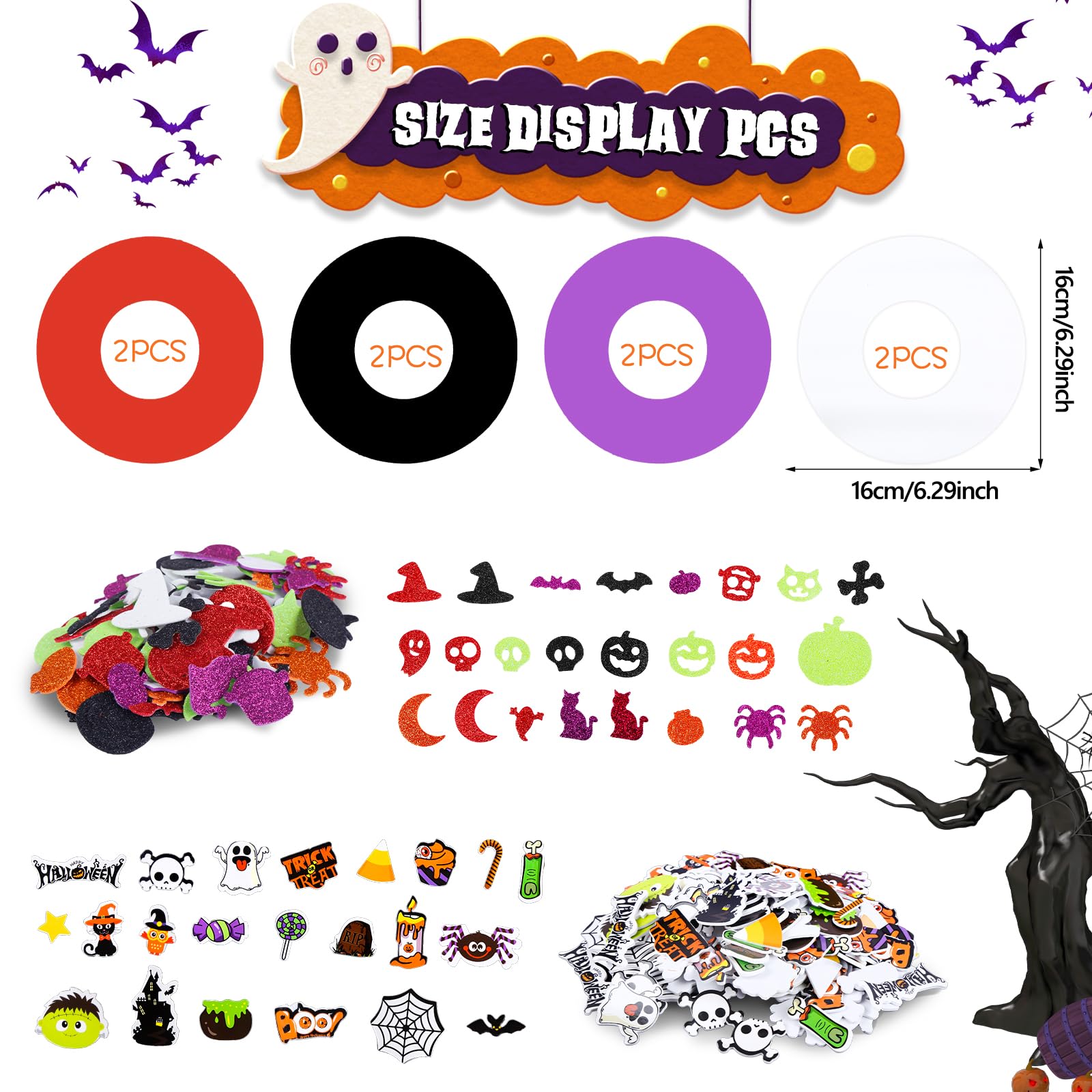 300 Stk Halloween Aufkleber-Set – 200 Schaumstoff- & 100 Wackelaugen-Aufkleber, Für Basteln & Dekoration
