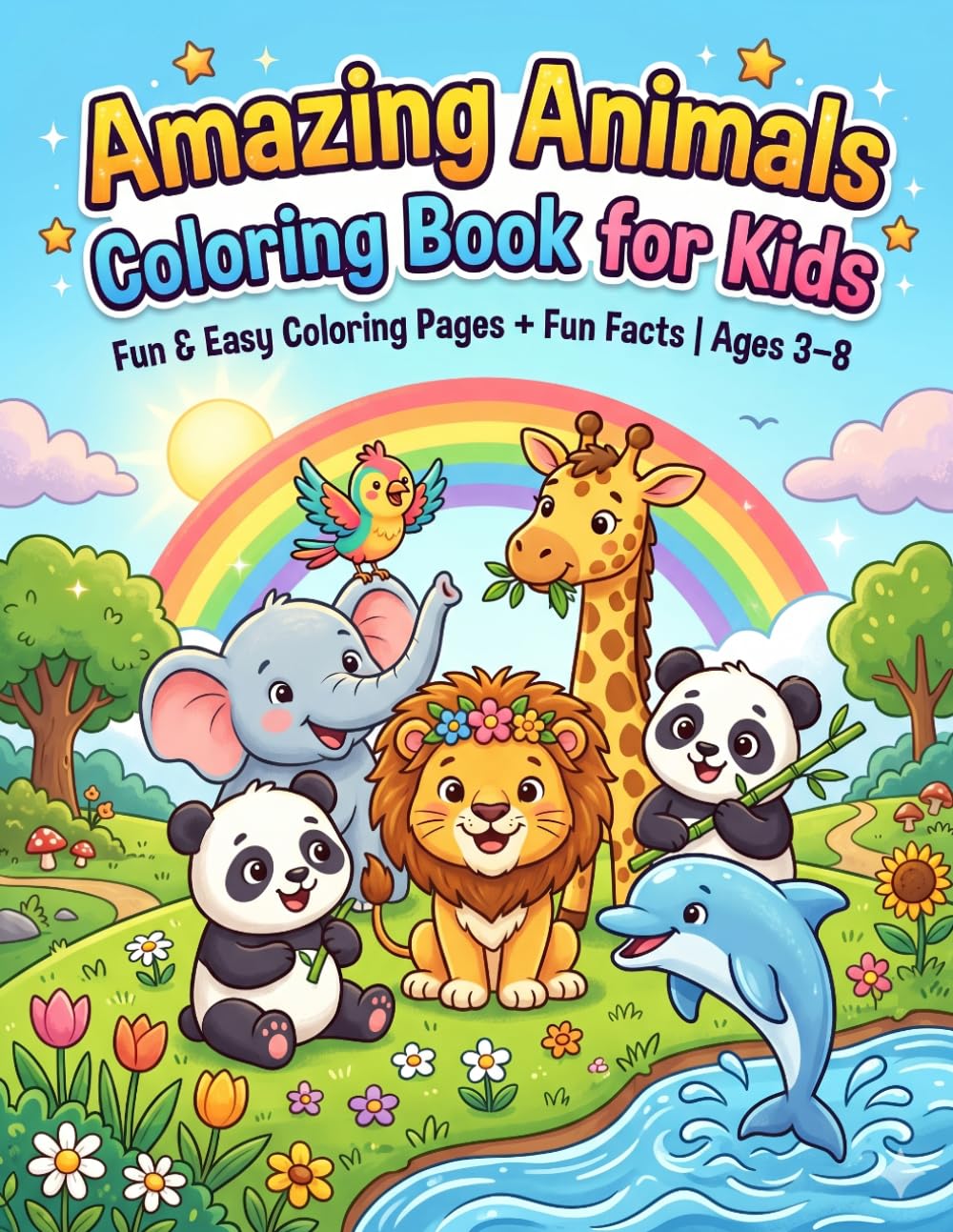Amazing Animals Coloring Book for Kids Ages 3–8: Cute Animal Coloring Book with Simple Designs, Big Spaces & Educational Fun for Boys & Girls