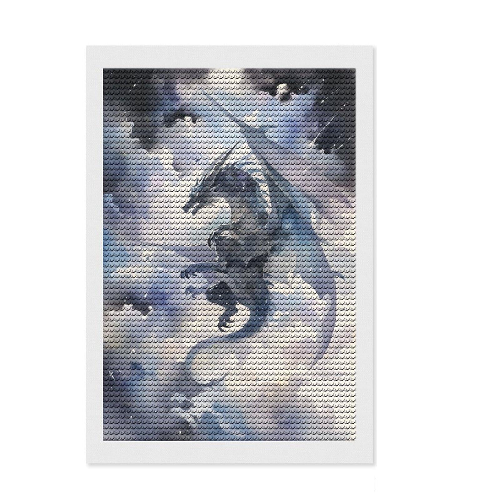 Junmoney Dragon in A Storm Full Drill Diamond Painting Kit 8"x12", Bedroom Decor, for Craft Lovers, Mindful Craft Activity, Birthday Gift
