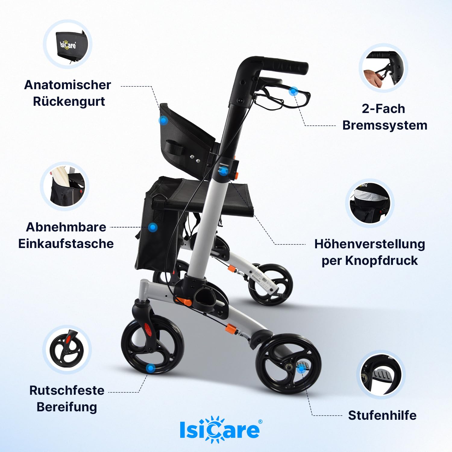 Rollator Premium leicht faltbar Aluminium, nur 6,5 Kg, Gehhilfe mit Rädern Senioren, Leichtgewichtrollator klappbar, Laufhilfe Erwachsene, Gehwagen Innen, Draußen & Kofferraum (Anthrazit)