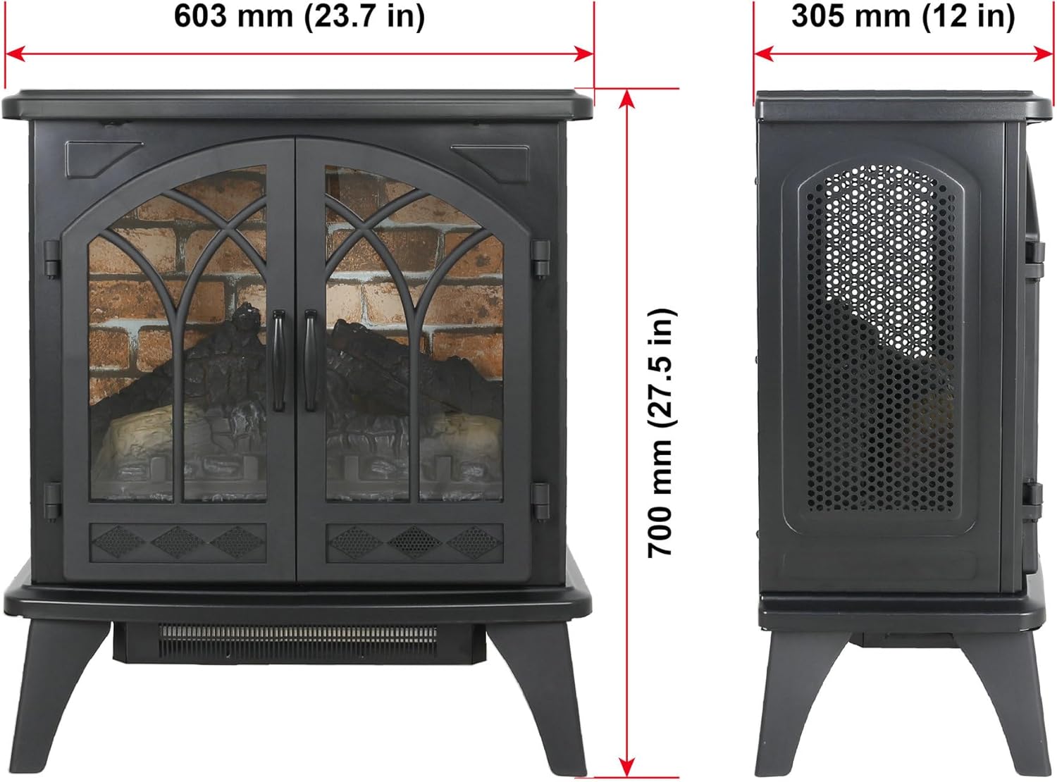 SOFTSEA 24" 3D Flame Electric Infrared Quartz Fireplace Stove with Remote Control, Back Wall Tile Design Flame Colors Effect with 4 Adjustable Brightness, 1500W Heater and 11 Temperature Settings