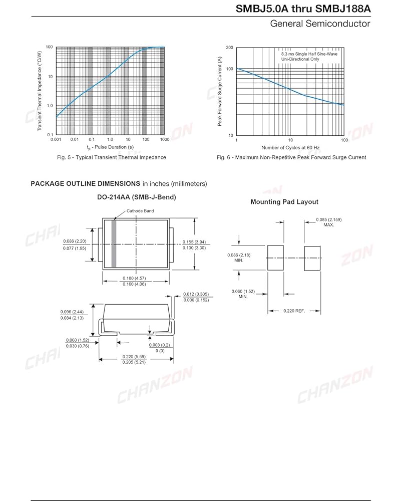 Packung Mit 50 Stu00fcck) Chanzon SMD TVS Dioden SMAJ5.0A SMJ5.0 400W 5V SMA (DO-214AC