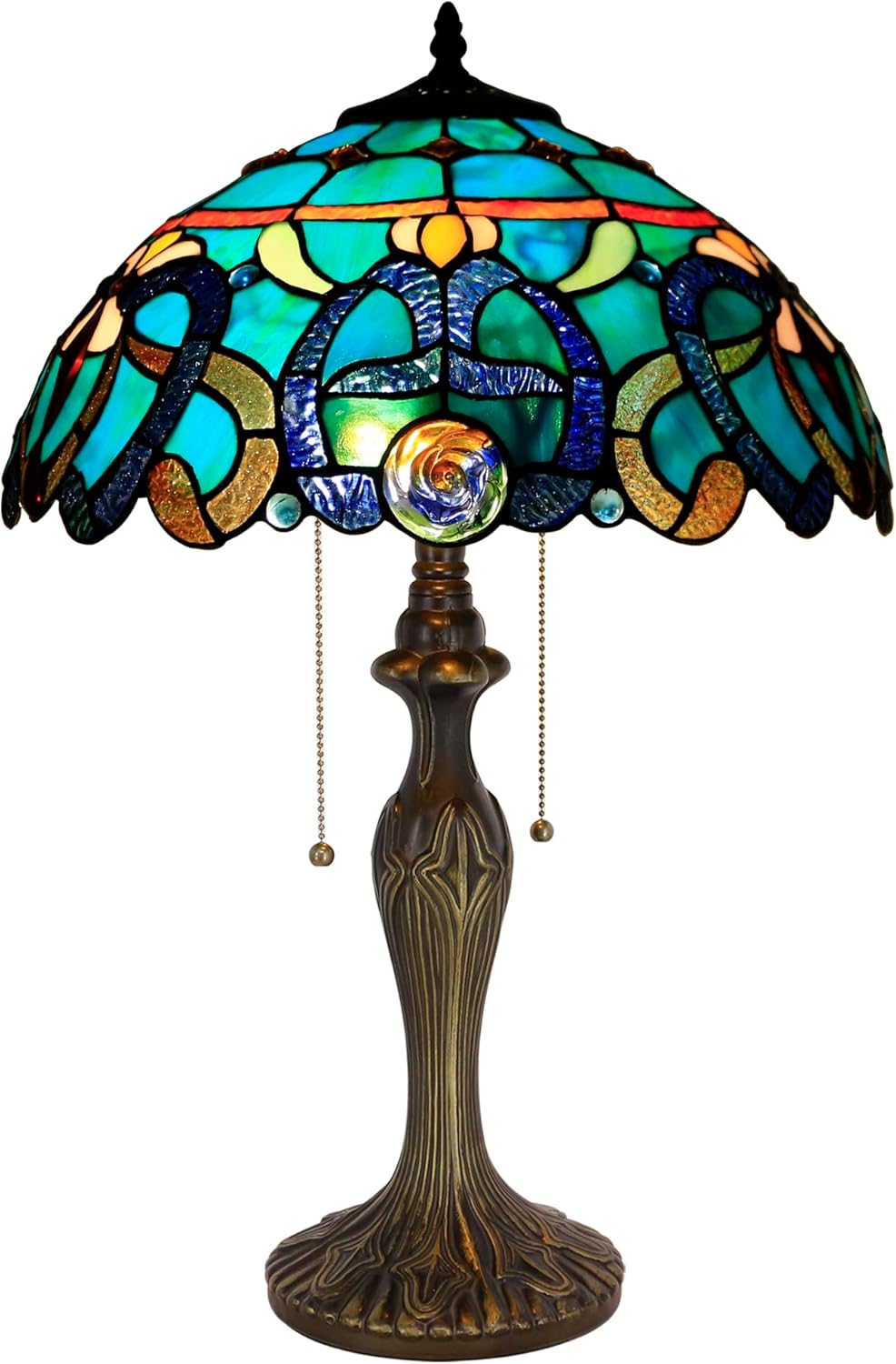 Tiffany Table Lamp Stained Glass Lamp 16X16X24 Inch Antique Reading Light (Green Brown Jewelry Baroque)