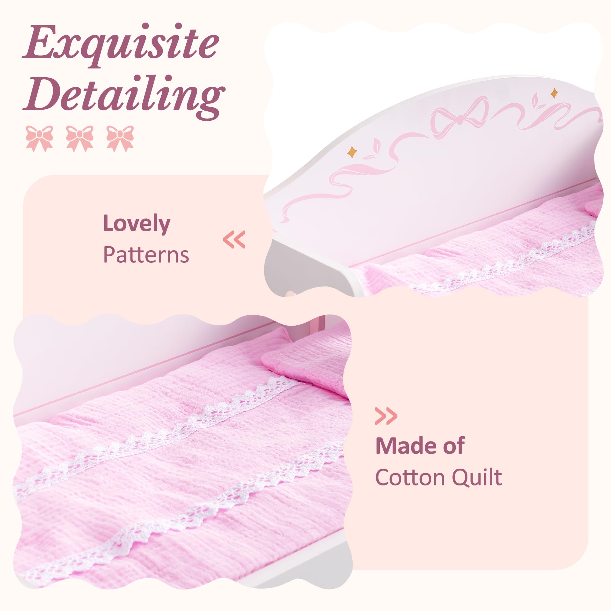 ROBOTIME Holz Puppen Doppelbett, Sofa Bett mit Ausziehfunktion, Puppen Etagenbett mit 2 Sets Bettwäsche, Flauschiges Kissen, Puppenmöbel als Geschenk für unter 18", Ballet Fairy Serie - Rosa