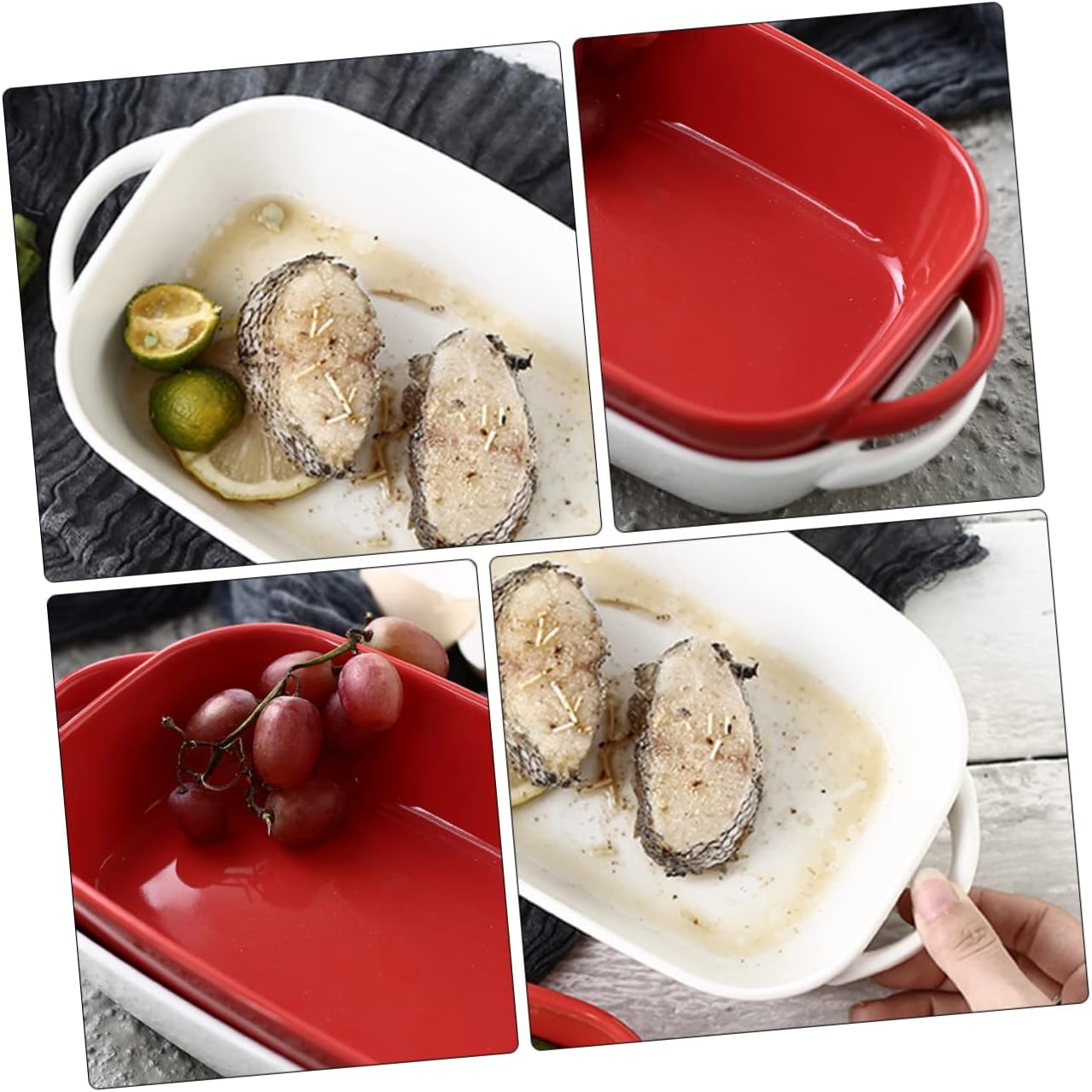2Pcs Oval Ceramic Binaural Baking Tray Household Soup Plate Cheesecake Dish Elegant Design for Everyday Use and Special Occasions