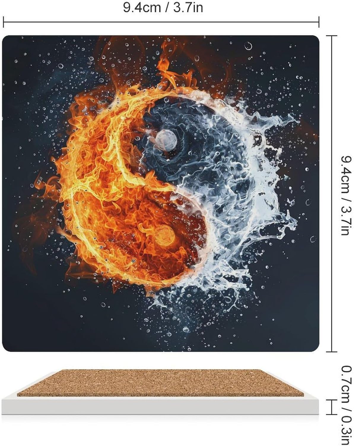 Water Fire Yin-yang Coaster for Drinks Square Ceramic Table Coasters Stone Mat Crafts 6PCS Home Kitchen Decor