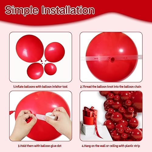 Miniatura 4 de KAWKALSH 134 globos rojos de diferentes tamaños para arco de guirnalda, globos de látex de alta calidad para fiesta de cumpleaños, graduación, boda,