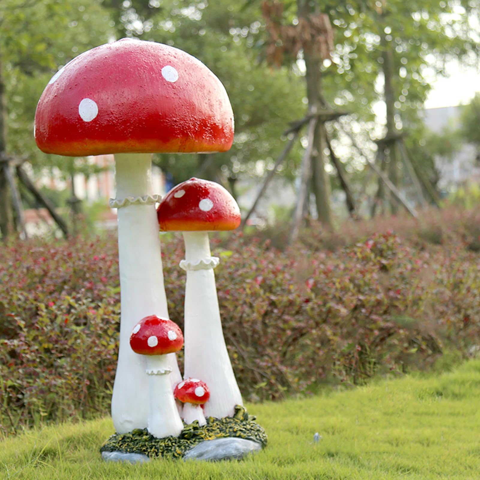 POCHY Außen Pilzen Gartenfiguren Harz Skulptur Deko Statue für Hof Herbstdeko Künstliche Pflanzen Ornament