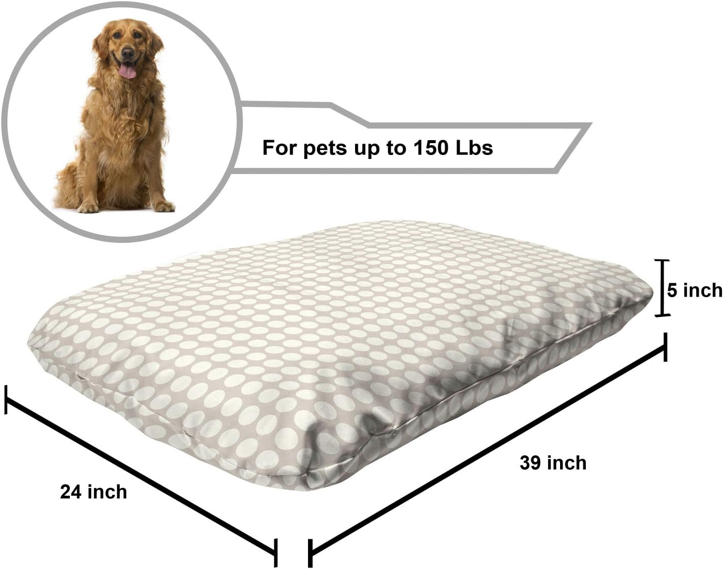 review Lunarable Polka Dot Pet Bed, Continuous Abstract Symmetric Graphic Rounds Pattern with Neutral Tones, Chew Resistant Pad for Dogs and Cats Cushion with Removable Cover, 24