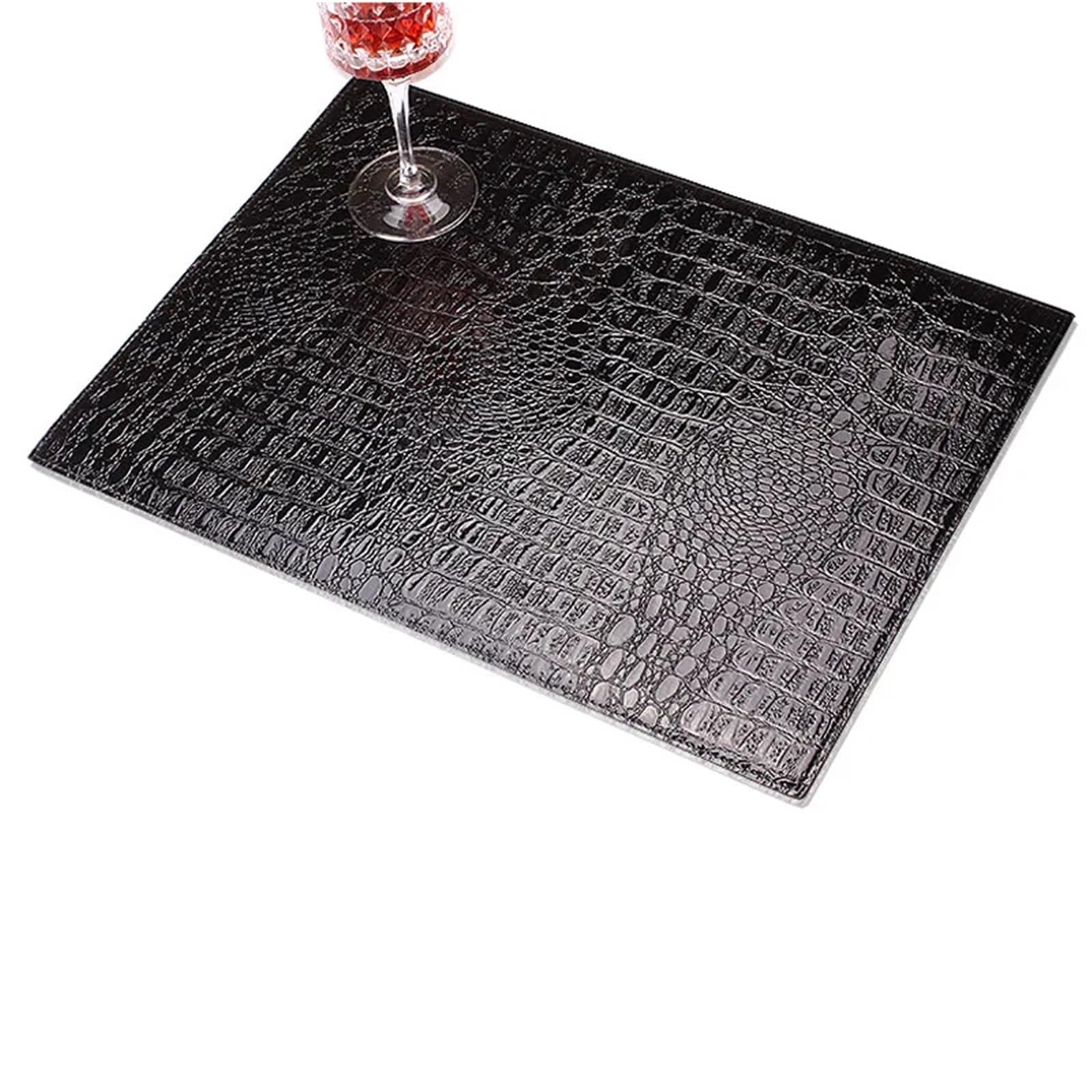 PU Leather Tablemat Insulation Pad Decorative Placemat Coaster Crocodile Pattern Mat For Kitchen Dining Table(Black)