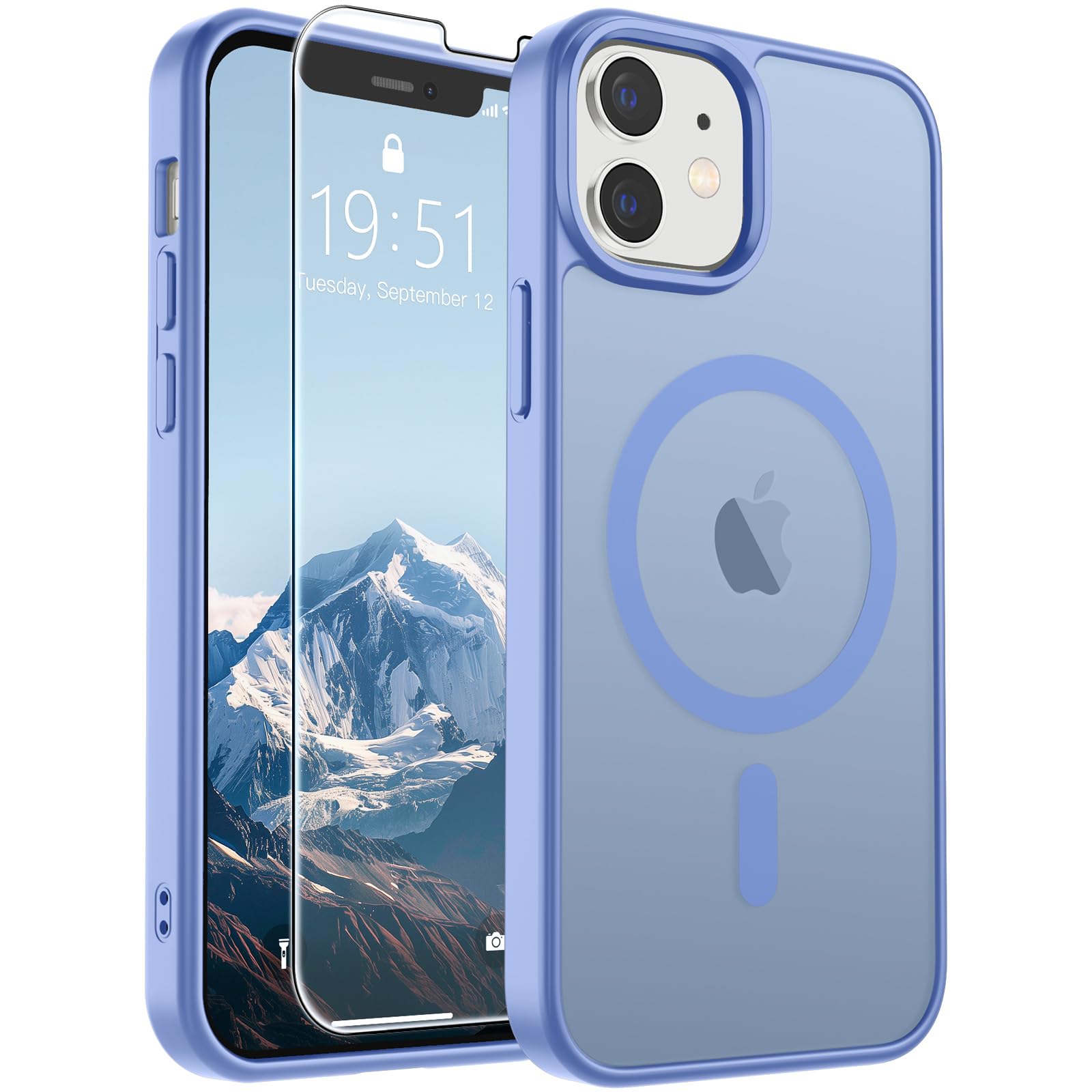 SUPFINE Magnetic for iPhone 12 Mini Case/iPhone 13 Mini Case Blue Purple | With Screen Protector, Translucent Matte, Compatible with MagSafe, Military Grade Drop Proof, Rugged Shockproof Protective