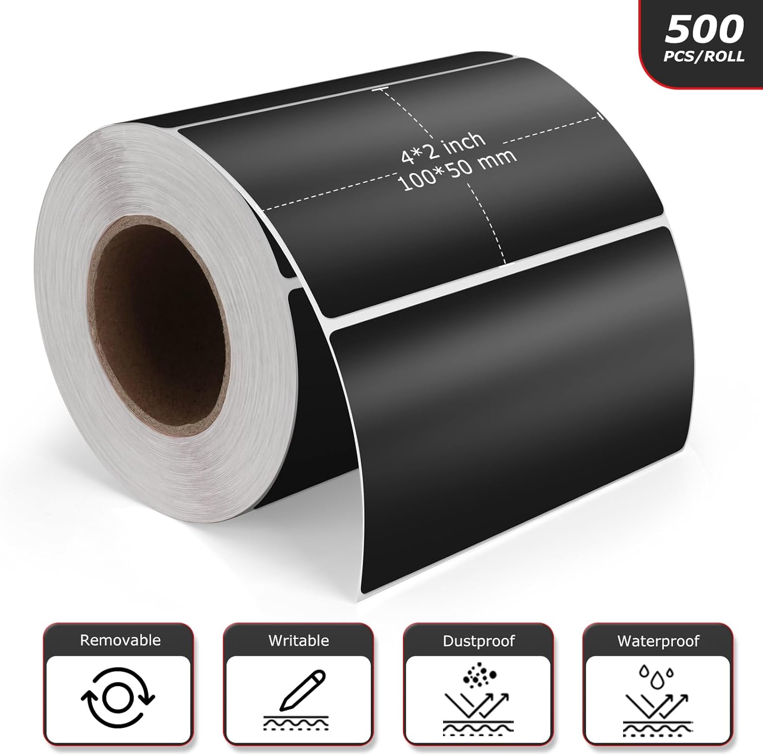 Black Rectangle Stickers 4 x 2 Inch Color Coding Labels Vinyl Roll Self-Adhesive Waterproof Removable 500 PCS - Image 4