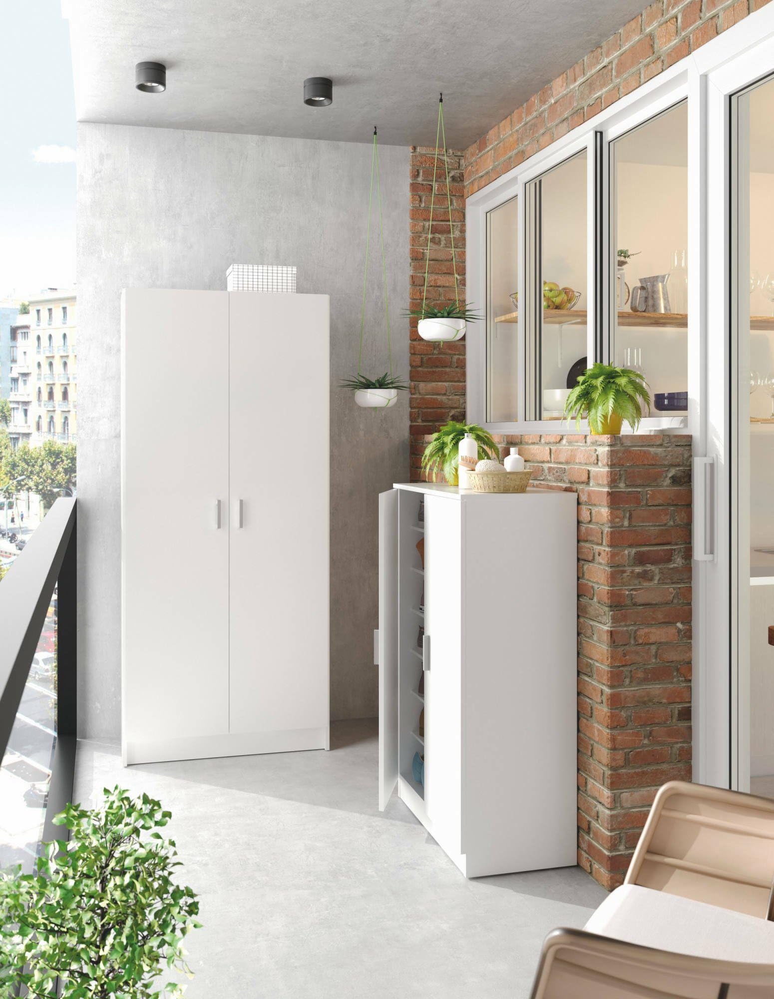 Dmora - Armadio multiuso 2 ante Charleston, Mobile porta scope, Scarpiera con ripiani, Guardaroba porta scarpe, cm73x37h180 cm, Bianco