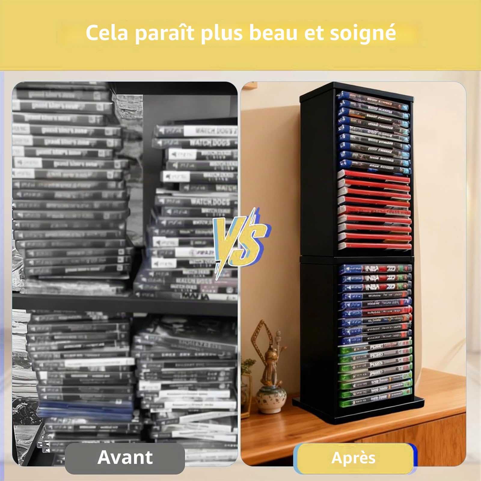 Support Rangement Jeux PS5 & PS4,Tour Organisateur 36 Disques | support universel jeux,Compatible Slim/Pro, Vertical & Horizontal, Accessoire Console Gaming Noir