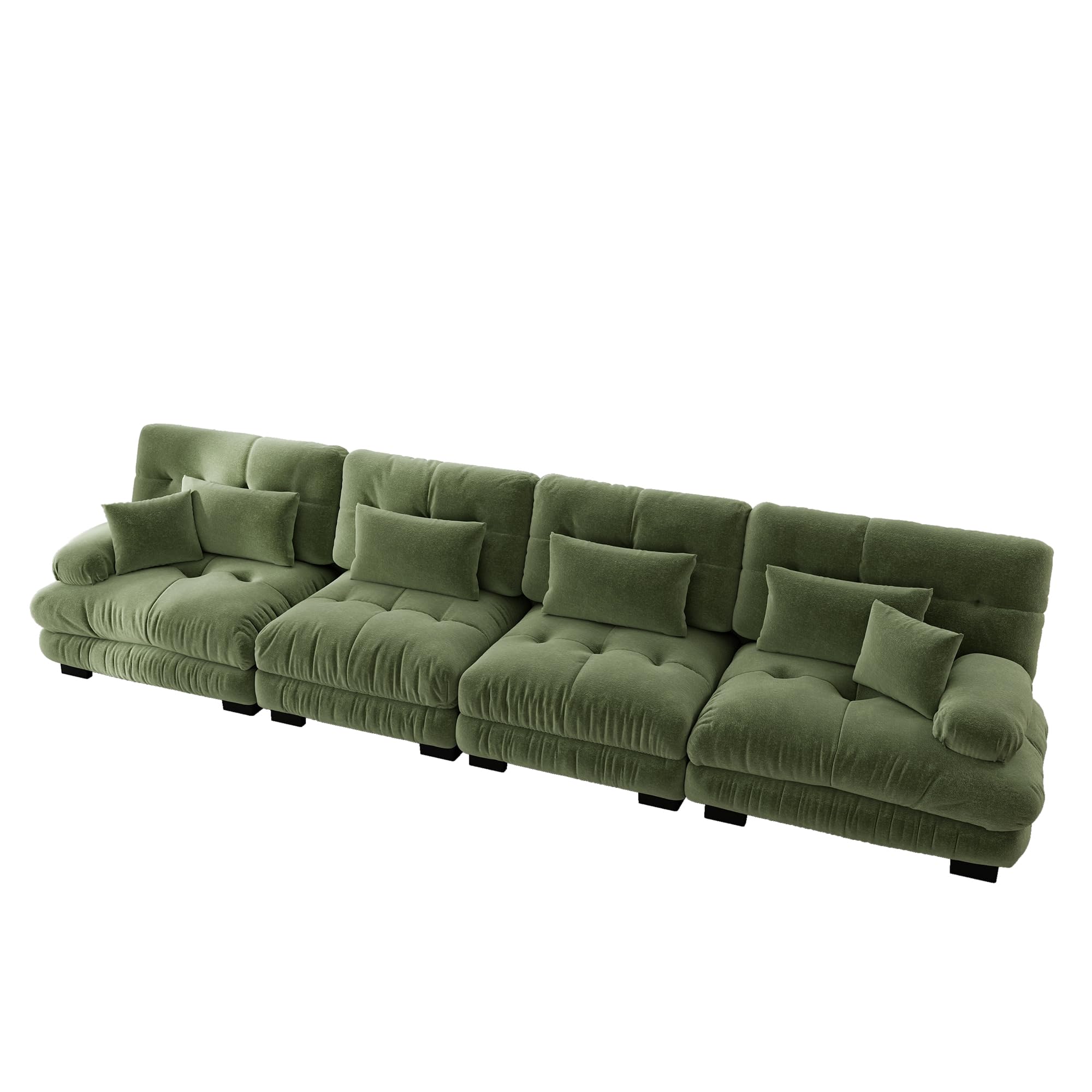 Sofá esquinero modular de 4 plazas, color verde, asiento extra profundo, sofá cama acolchado, funda de chenilla, cómodo para familias numerosas y habitaciones