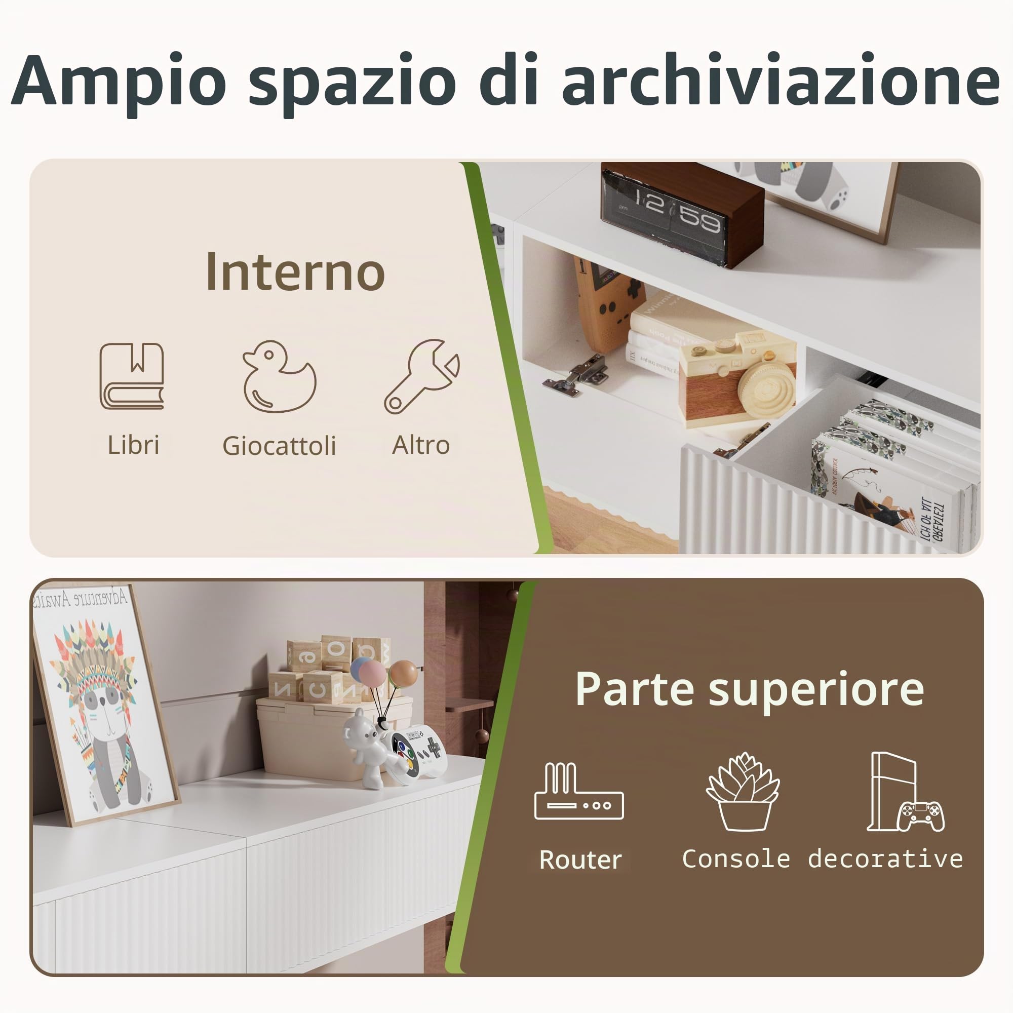 Mobile TV Sospeso con Luce LED – Mobile TV a Parete da 140CM con Archiviazione Migliorata & Bordi Arrotondati, Consolle Multimediale TV Moderna per TV da 65-75 Pollici