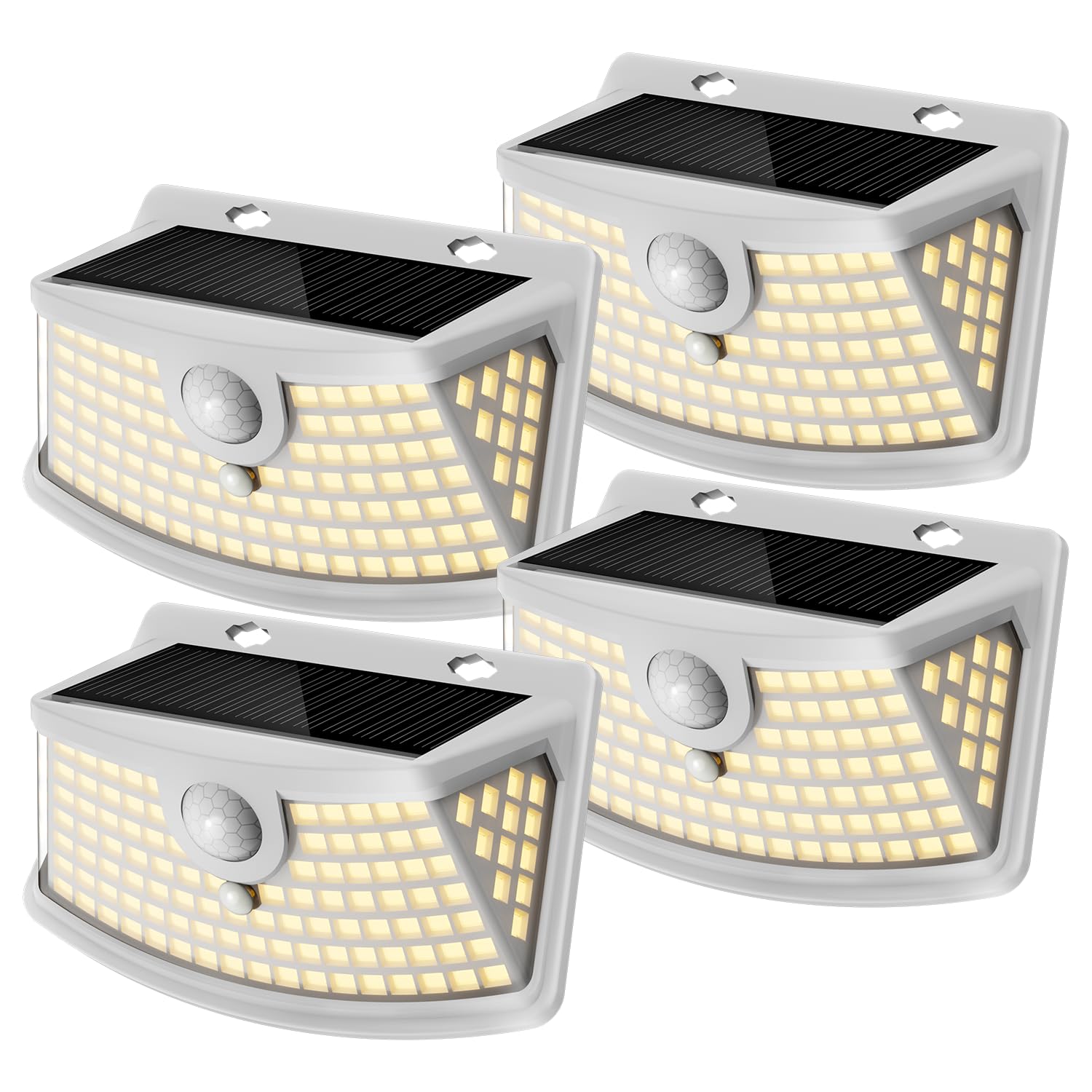 Aootek New Solar Motion Sensor Lights 120 LEDs with Lights Reflector,270° Wide Angle, IP65 Waterproof, Step Lights for Front Door, Yard, Garage, Deck (White, Warm White, 4-Pack)
