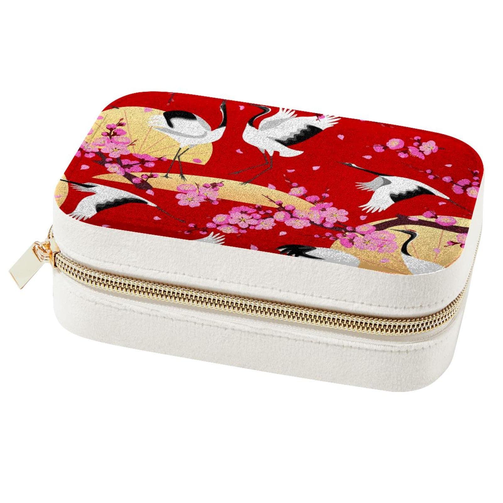 Boîte à bijoux de voyage : cadeau idéal avec motifs grues japonaises pour femme