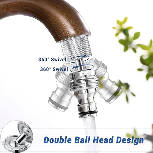 Vista 12 de Adaptador de manguera de jardín giratorio de 360°, adaptador de grifo a manguera con aireador, adaptador de fregadero macho a hembra para baño