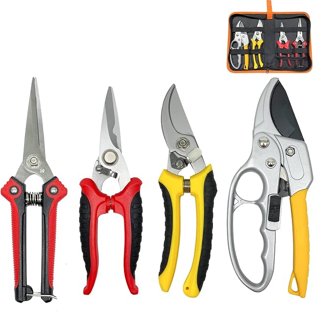 Sutekus Garden Pruning Shears Set of 4 Hand Pruners Bypass Pruning Shears Garden Clippers Shears Kit with Case