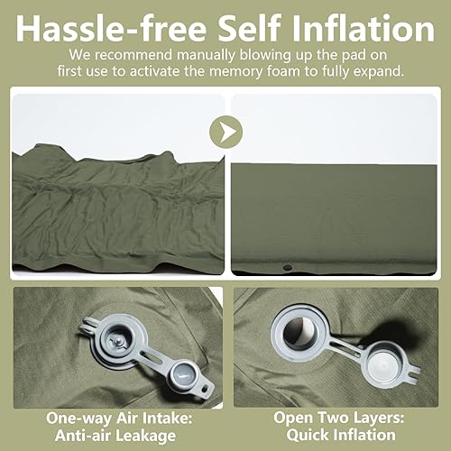 Miniatura 3 de BISINNA Colchoneta de dormir autoinflable, colchón de espuma gruesa con almohada para camping, ligera, aislada, colchoneta de dormir de inflado