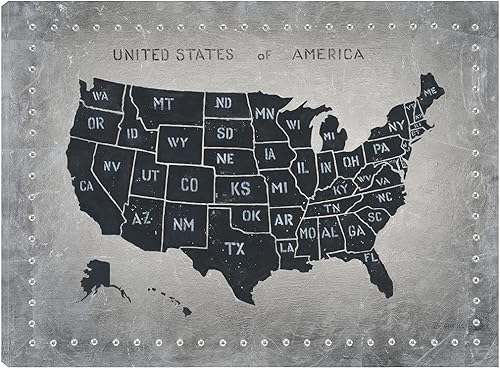 Fine Art Canvas Impresión en lienzo de mapa de Estados Unidos por el artista James Wiens para sala de estar, dormitorio, baño, cocina, oficina, bar,