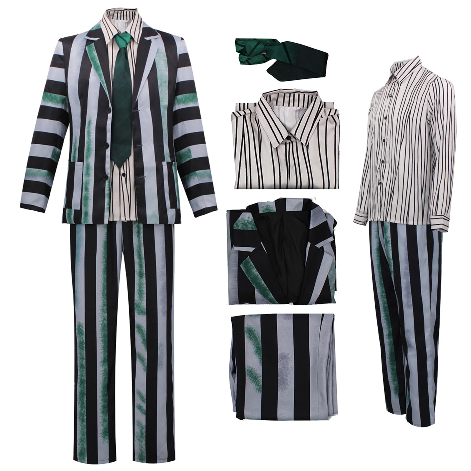 Black and White Striped Suit Men 80s Costume Spooky Halloween Costumes for Men Scary Halloween 2XL