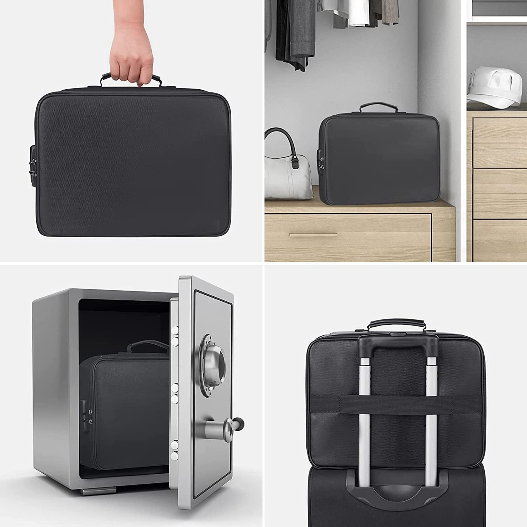 2X Borsa Portadocumenti Ignifuga con Serratura Home Office Travel Cassetta di Sicurezza Ignifuga E Impermeabile Archiviazione File con Maniglia Portatile