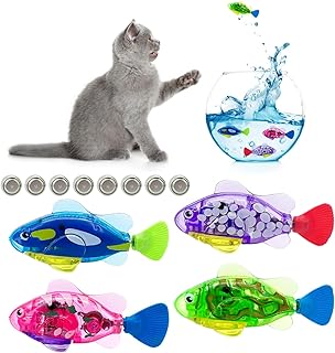 4Pcs Robot Fish Cat Toy, Swimming Fish Toys Interactive Fish Cat Stuff Toy for Indoor Flash Electri Fish with LED Light to Stimulate Your Cat's Hunter Instincts