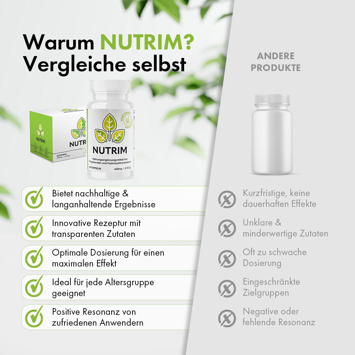 Vegan Nahrungsergänzungsmittel Nutrim mit Knotentang, Ingwer, Grünem Tee, Grünem Kaffee und Kardamom. 60 Kapseln.
