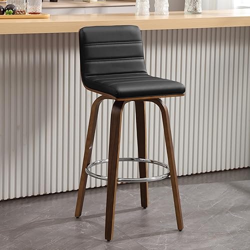 Miniatura 20 de Bekrvio Juego de 2 Taburetes de Bar Giratorios con Respaldos, Taburete de Bar Tapizado de Cuero PU de 29 Pulgadas de Altura, Respaldo en Forma de L,