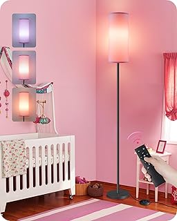 Dimmable Pink Floor Lamp for Living Room with Remote and Foot Switch, Co...