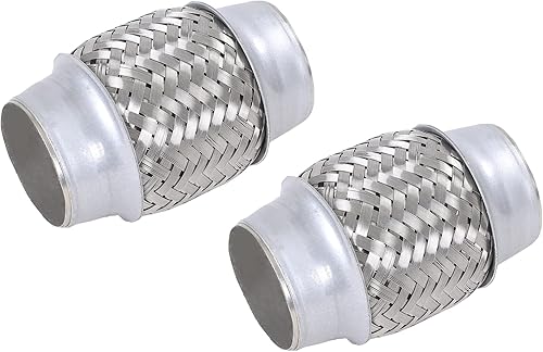 FGJQEFG 2 piezas de tubo flexible de escape de acero inoxidable doble trenzado 1.75" x 4" con extremos de 4" de largo