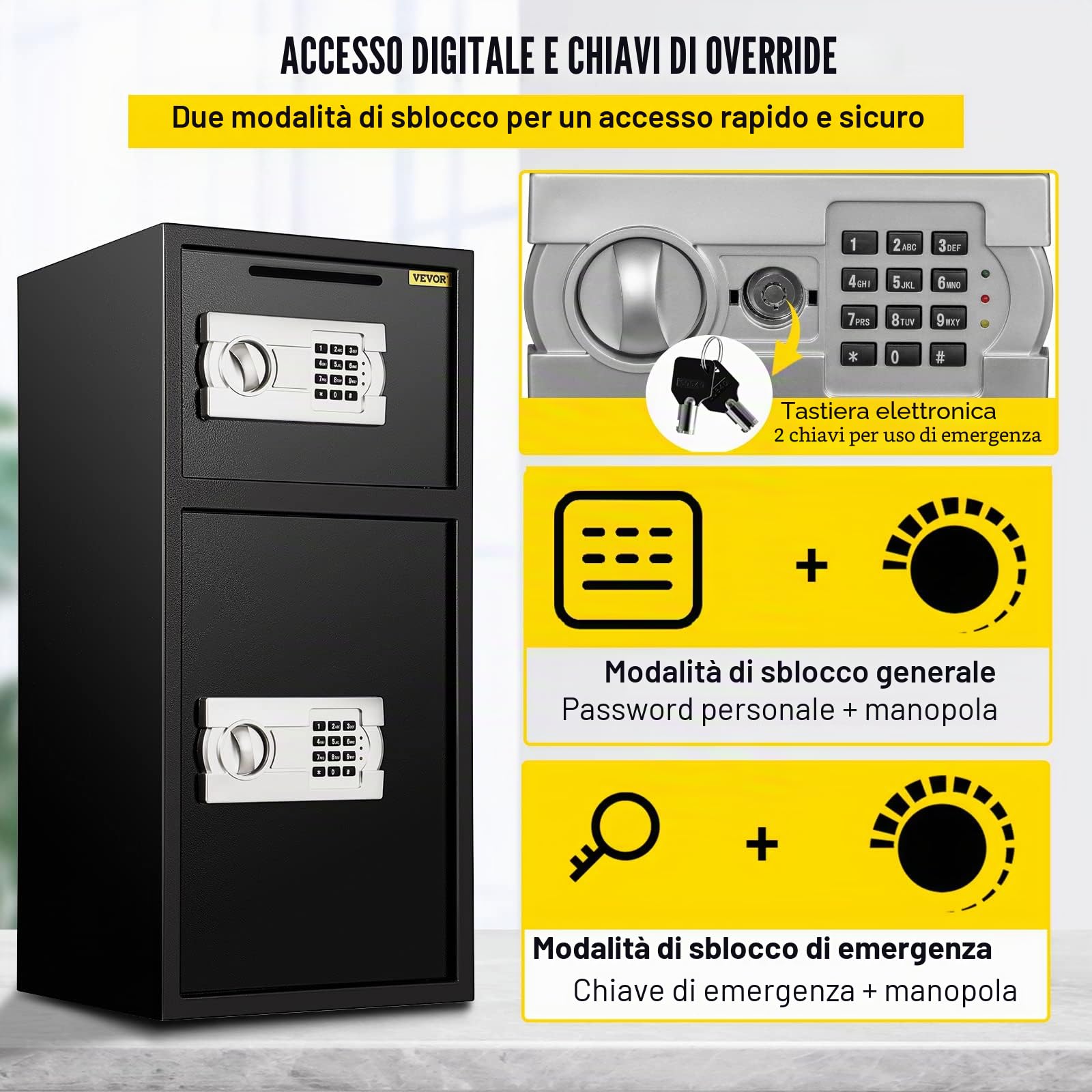 Cassaforte Digitale 74 L, Cassetta di Sicurezza a Combinazione Digitale per Uso Domestico, Cassaforte per Soldi, Gioielli, Documenti