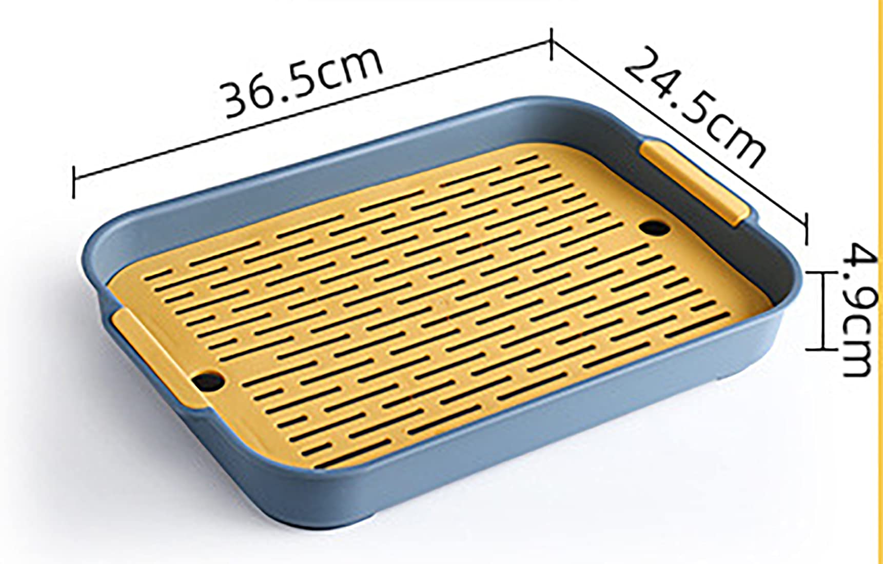 Bandeja rectangular de plástico para servir con doble drenaje, antideslizante, bandeja para desayuno en la cama, bandeja de mesa de café, color azul, 36,5 x 24,5 x 4,9 cm, perfecta para fiestas y uso