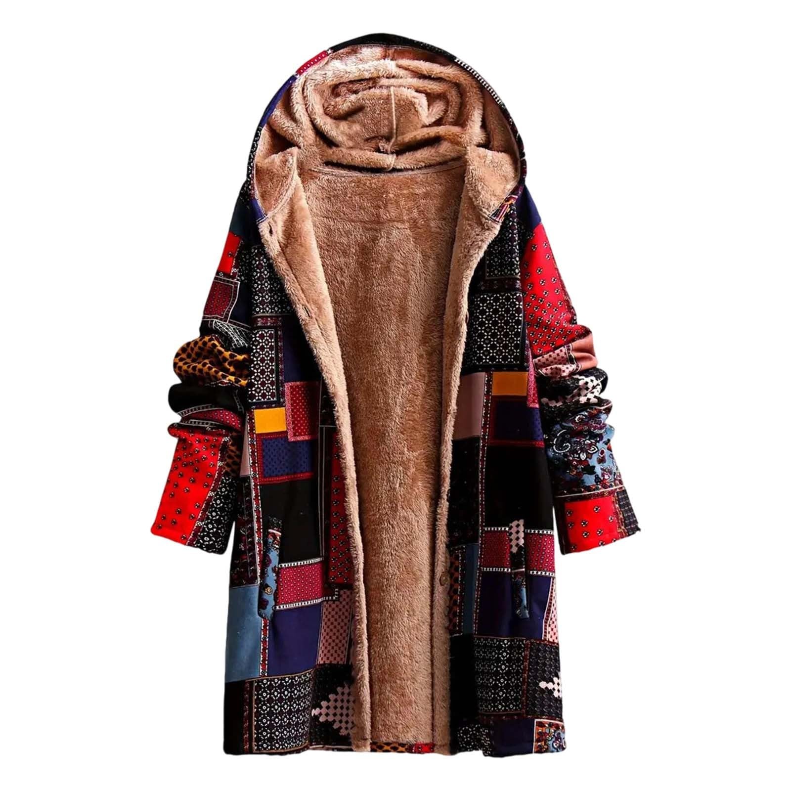 Manteau polaire long à capuche avec des motifs ethniques amples - 4