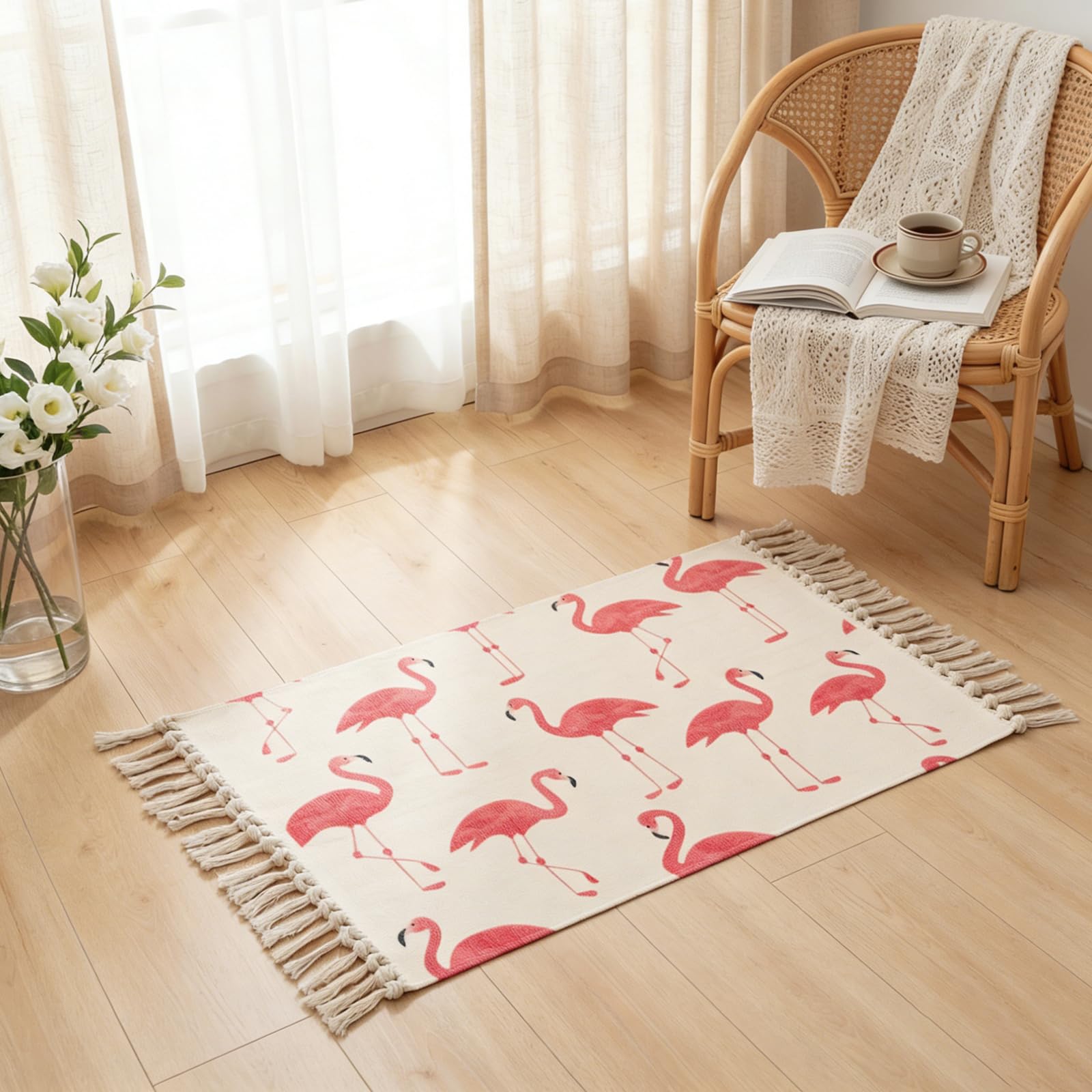 Boho-Teppiche für Wohnzimmer, kleine gewebte Baumwollteppiche mit Quaste, 60 x 90 cm, Vintage-Bauernhaus-Überwurf, waschbar, Küche, Badezimmer, Schlafzimmer, Waschküche, Eingangsbereich, Innenbereich