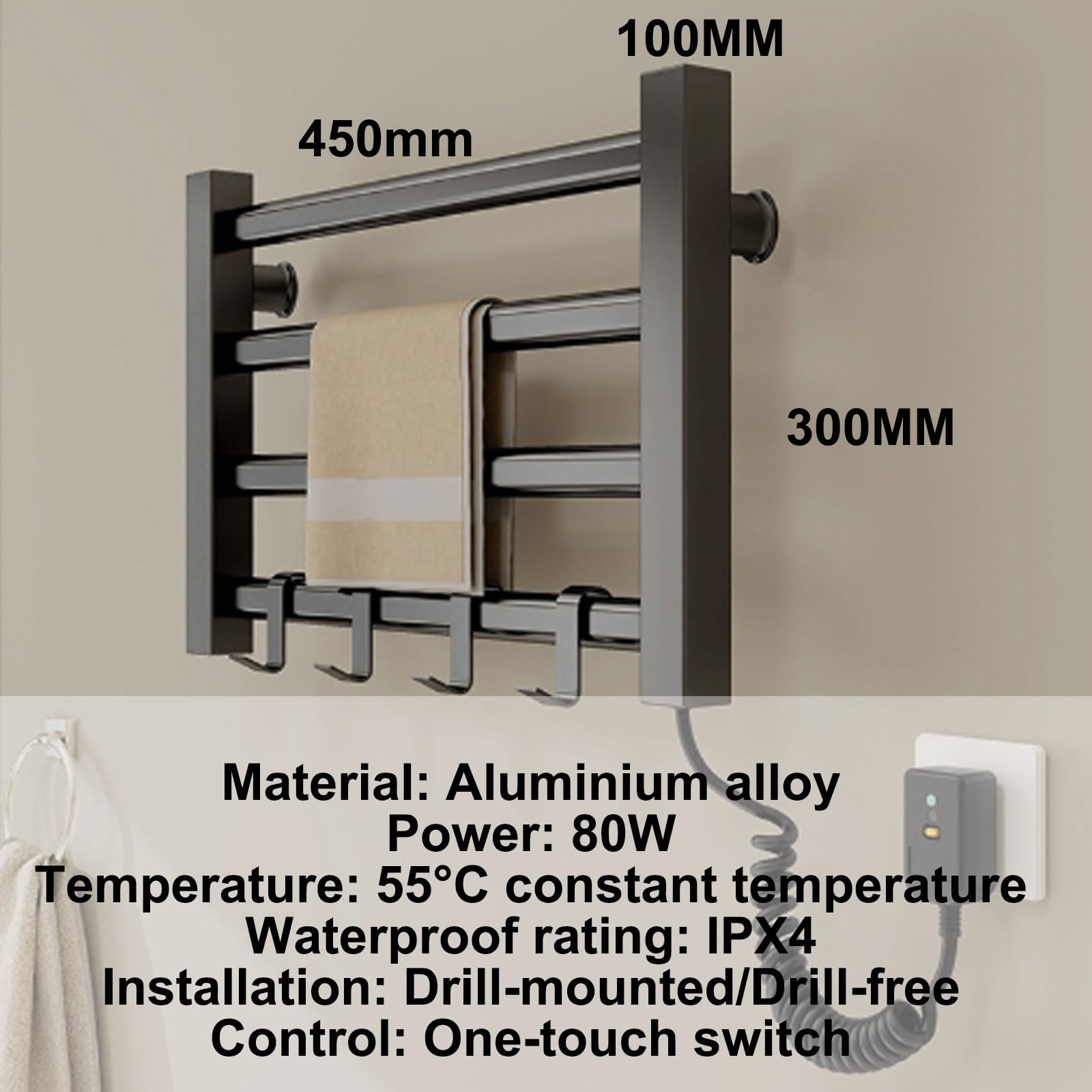 Toallero térmico inteligente, control de temperatura ajustable, calentador de toallas montado en la pared, diseño de ahorro de energía y ahorro de espacio para el baño definitivo